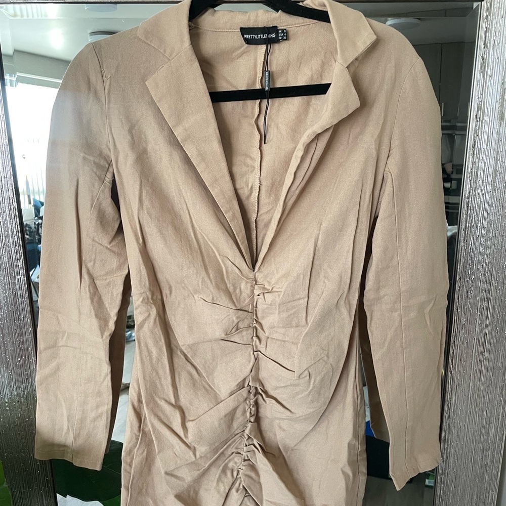 PrettyLittleThing Beige Ruched Mini Dress - Picture 3 of 3
